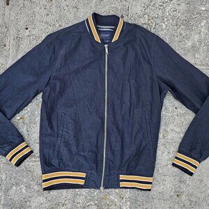 Denim & Flower Men Jacket Varsity Zip Up Long Sleeve Cotton Navy Size S
